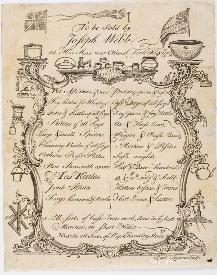 18th Century Ironware Trade Card (designed for Joseph Webb by Payl Revere).