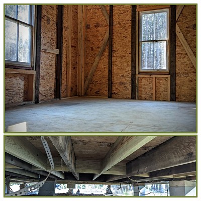 Kitchen Floor Joists, Purlins, & Subfloor